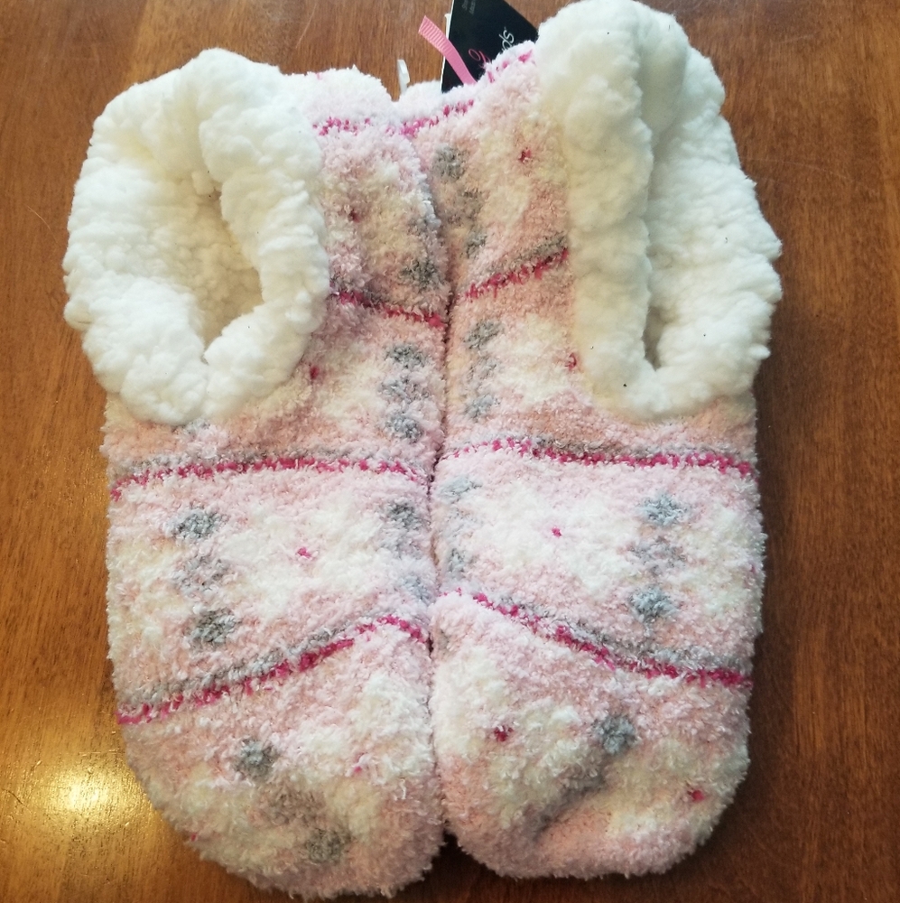 Cozy Pink and White Fuzzy Slippers